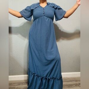 Orange Creek Women Homestead Dreamy Vintage‎ Blue Ruffled Tiered Sundress Size S